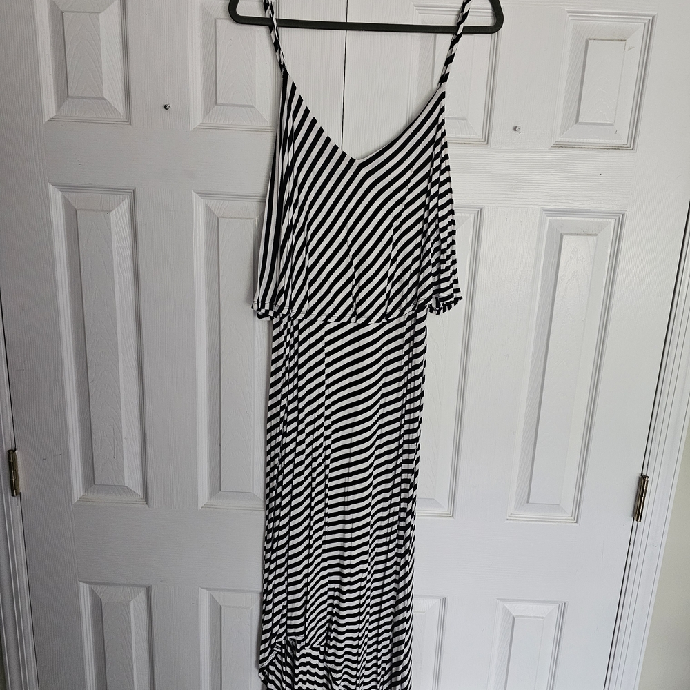 Massimo Black & White Striped Maxi Dress with Spaghetti Straps